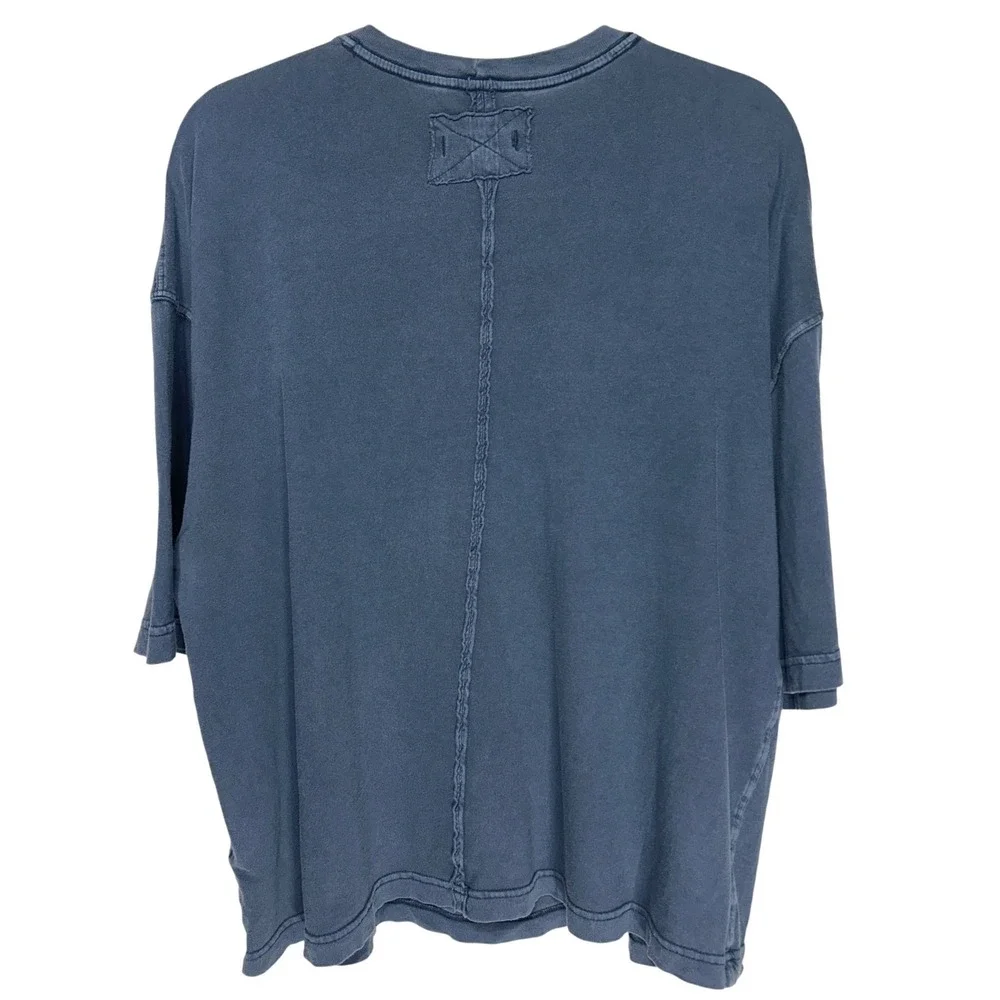 Free People We The Free Oversized Crew Neck Seam Detail T-Shirt Blue Size M